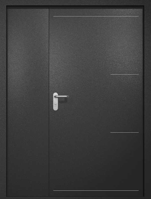 Полуторная противопожарная дверь EI-60 с рисунком на металле, окрас по RAL 9004