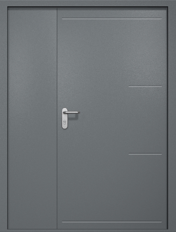 Полуторная противопожарная дверь EI-60 с рисунком на металле, окрас по RAL 7001