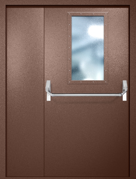 Полуторная противопожарная дверь EI-60 с широким стеклопакетом и ручкой «Антипаника», окрас по RAL 8016 Полуторная противопожарная дверь EI-60 с широким стеклопакетом и ручкой «Антипаника», окрас по RAL 8016