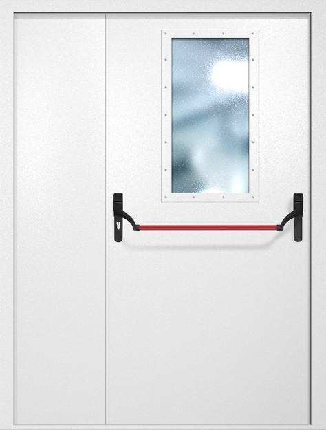 Полуторная противопожарная дверь EI-60 с широким стеклопакетом и ручкой «Антипаника», окрас по RAL 9003