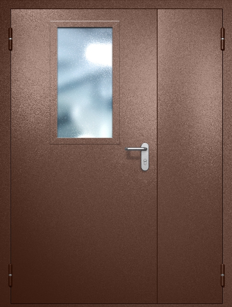 Полуторная противопожарная дверь EI-60 с широким стеклопакетом, окрас по RAL 8016