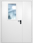 Полуторная противопожарная дверь EI-60 с широким стеклопакетом и ручкой «Антипаника», окрас по RAL 9003