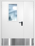 Полуторная противопожарная дверь EI-60 с широким стеклопакетом и отбойником, окрас по RAL 9003