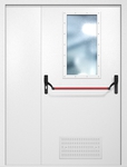 Полуторная противопожарная дверь EI-60 с вентиляцией, широким стеклопакетом и ручкой «Антипаника», окрас по RAL 9003