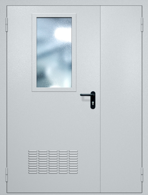 Полуторная противопожарная дверь EI-60 с вентиляцией и широким стеклопакетом, окрас по RAL