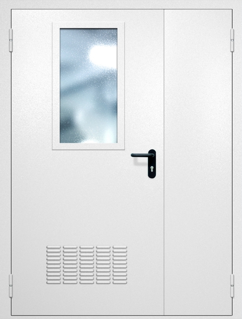 Полуторная противопожарная дверь EI-60 с вентиляцией и широким стеклопакетом, окрас по RAL 9003 Полуторная противопожарная дверь EI-60 с вентиляцией и широким стеклопакетом, окрас по RAL 9003