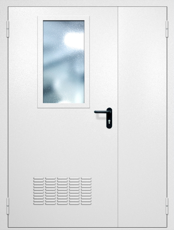Полуторная противопожарная дверь EI-60 с вентиляцией и широким стеклопакетом, окрас по RAL 9003 Полуторная противопожарная дверь EI-60 с вентиляцией и широким стеклопакетом, окрас по RAL 9003