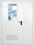 Полуторная противопожарная дверь EI-60 с вентиляцией, широким стеклопакетом и ручкой «Антипаника», окрас по RAL 9003