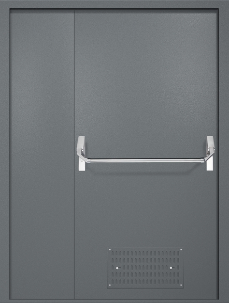 Полуторная противопожарная дверь EI-60 с вентиляцией и ручкой «Антипаника», окрас по RAL 7001