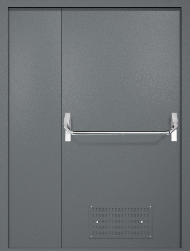Полуторная противопожарная дверь EI-60 с вентиляцией и ручкой «Антипаника», окрас по RAL 7001 Полуторная противопожарная дверь EI-60 с вентиляцией и ручкой «Антипаника», окрас по RAL 7001