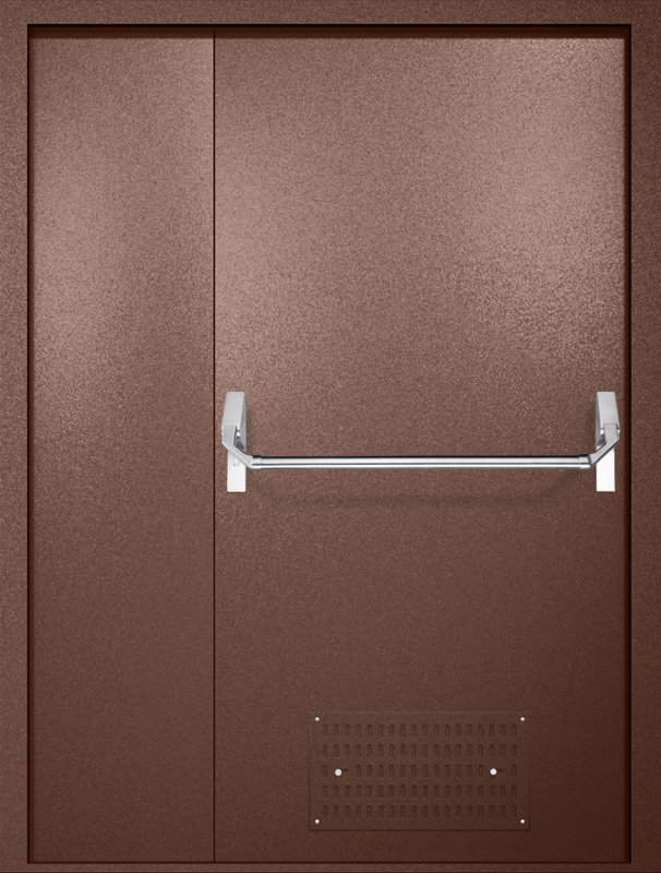 Полуторная противопожарная дверь EI-60 с вентиляцией и ручкой «Антипаника», окрас по RAL 8016