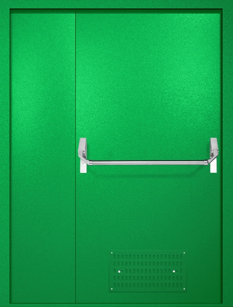 Полуторная противопожарная дверь EI-60 с вентиляцией и ручкой «Антипаника», окрас по RAL 6037