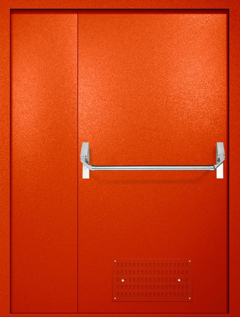 Полуторная противопожарная дверь EI-60 с вентиляцией и ручкой «Антипаника», окрас по RAL 3003