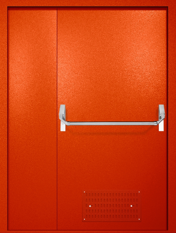 Полуторная противопожарная дверь EI-60 с вентиляцией и ручкой «Антипаника», окрас по RAL 3003