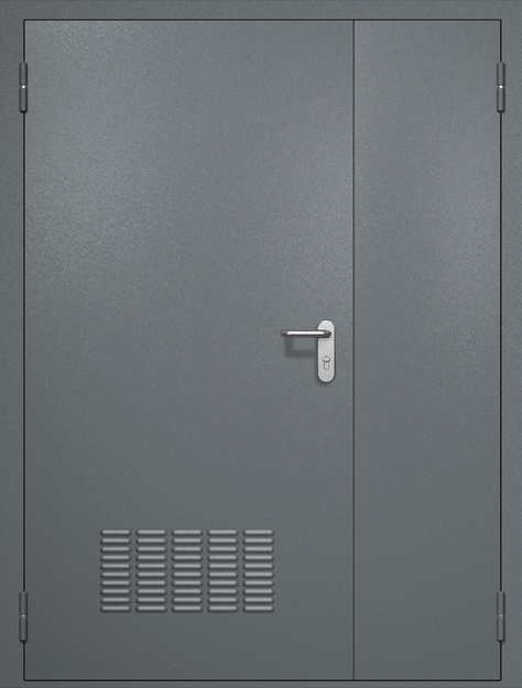 Полуторная противопожарная дверь EI-60 с вентиляцией, окрас по RAL 7001