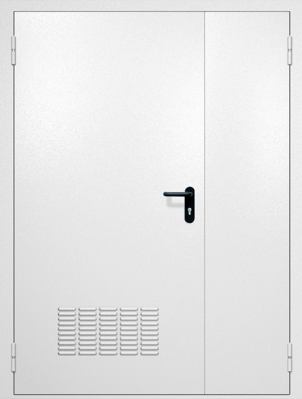 Полуторная противопожарная дверь EI-60 с вентиляцией и ручкой «Антипаника», окрас по RAL 9003 Полуторная противопожарная дверь EI-60 с вентиляцией и ручкой «Антипаника», окрас по RAL 9003