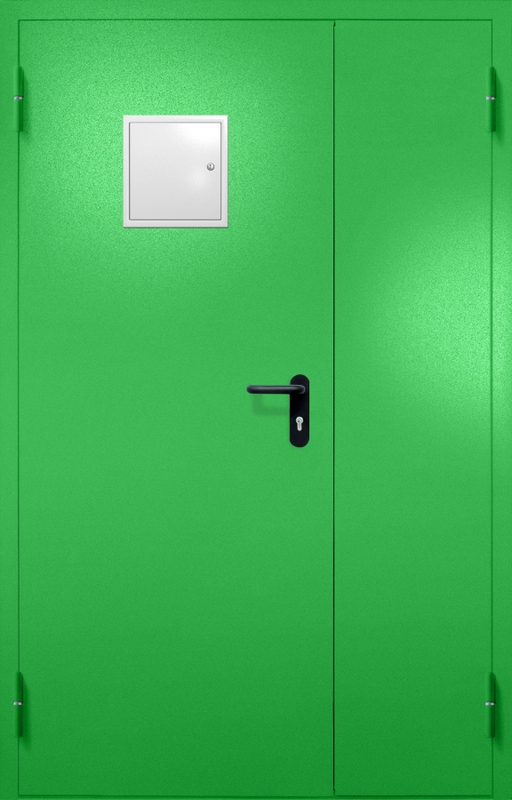 Полуторная противопожарная дверь EI-60 со стыковочным узлом сверху, окрас по RAL 6037 Полуторная противопожарная дверь EI-60 со стыковочным узлом сверху, окрас по RAL 6037