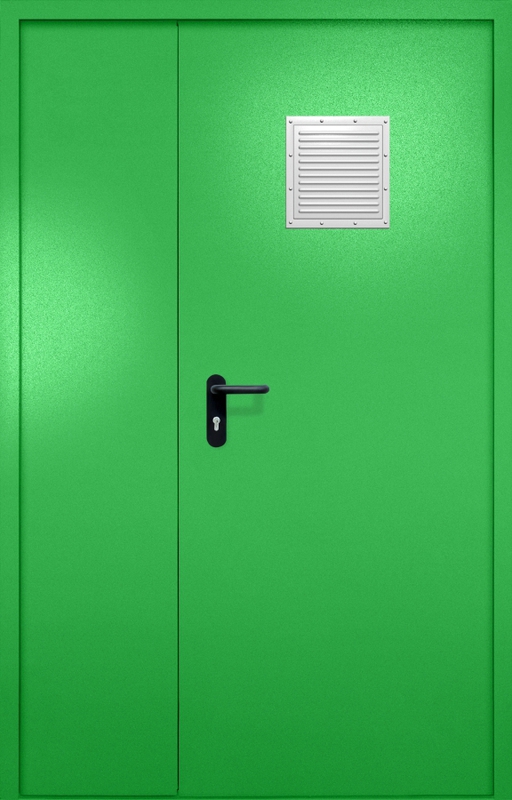 Полуторная противопожарная дверь EI-60 со стыковочным узлом сверху, окрас по RAL 6037 Полуторная противопожарная дверь EI-60 со стыковочным узлом сверху, окрас по RAL 6037