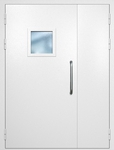 Полуторная техническая дверь с ручкой-скобой и квадратным стеклопакетом, окрас по RAL 9003