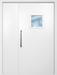 Полуторная техническая дверь с ручкой-скобой и квадратным стеклопакетом, окрас по RAL 9003
