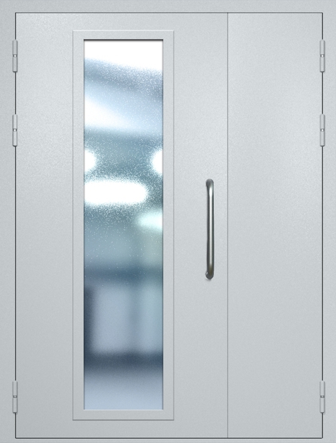 Полуторная техническая дверь с ручкой-скобой и максимальным стеклопакетом, окрас по RAL