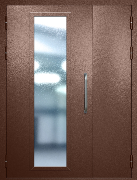 Полуторная техническая дверь с ручкой-скобой и максимальным стеклопакетом, окрас по RAL 8016