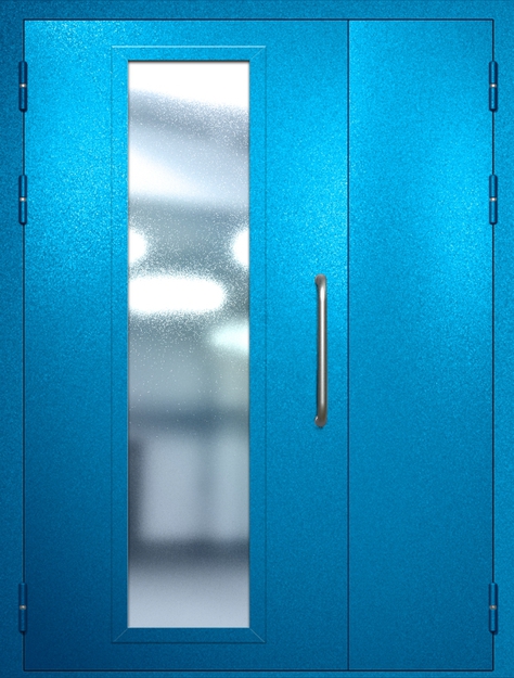 Полуторная техническая дверь с ручкой-скобой и максимальным стеклопакетом, окрас по RAL 5002