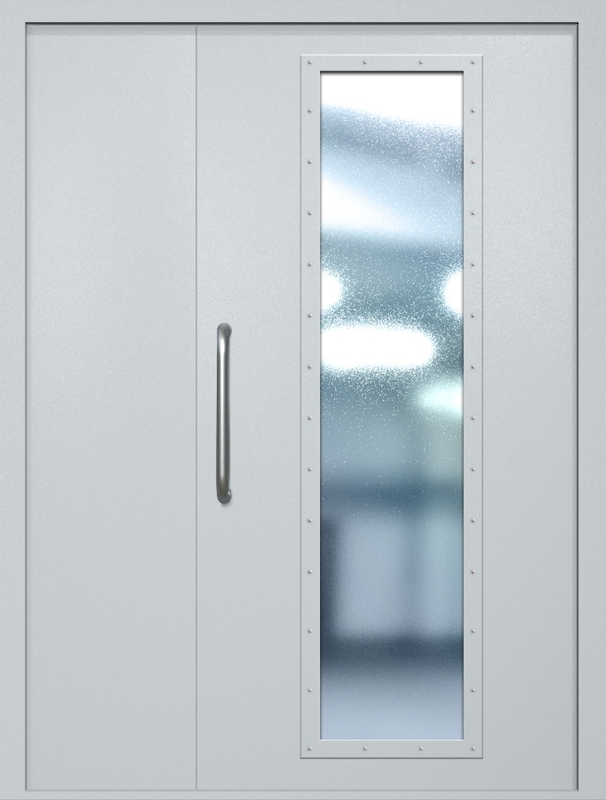Полуторная техническая дверь с ручкой-скобой и максимальным стеклопакетом, окрас по RAL