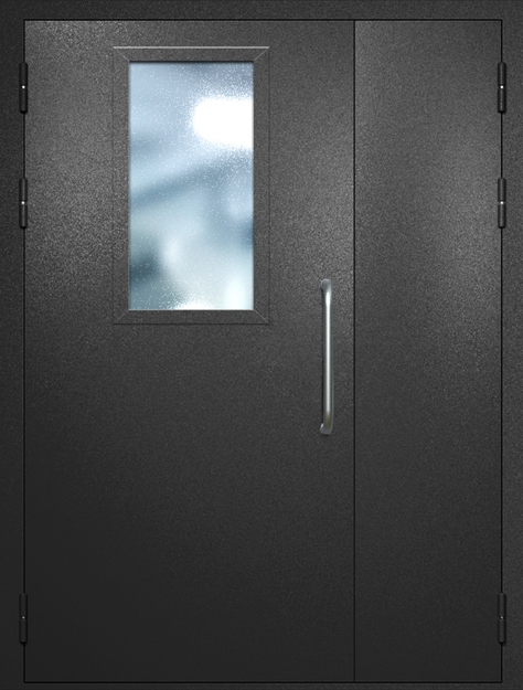 Полуторная техническая дверь с ручкой-скобой и широким стеклопакетом, окрас по RAL 9004