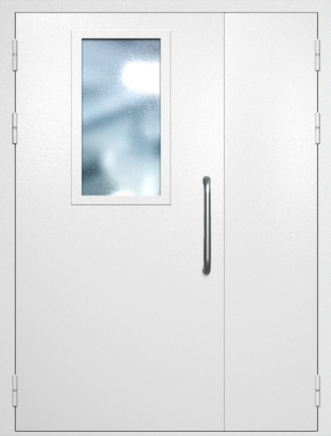 Полуторная техническая дверь с ручкой-скобой и широким стеклопакетом, окрас по RAL 9003