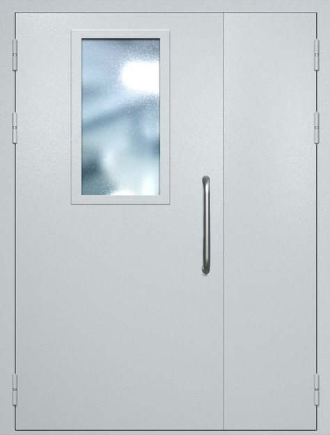 Полуторная техническая дверь с ручкой-скобой и широким стеклопакетом, окрас по RAL