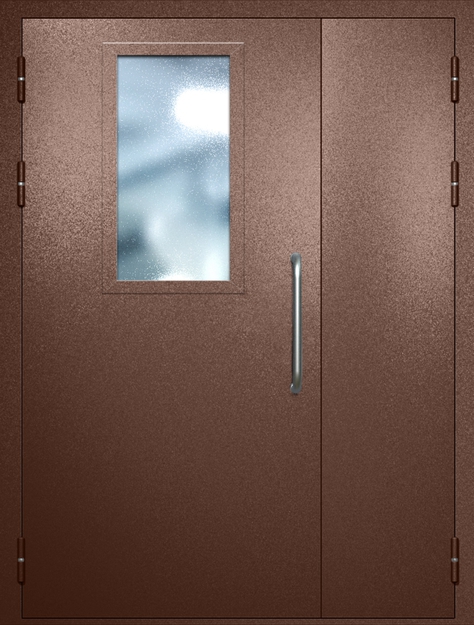 Полуторная техническая дверь с ручкой-скобой и широким стеклопакетом, окрас по RAL 8016